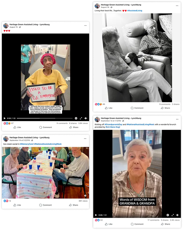 Heritage Green Lynchburg Facebook posts showing resident activities and events