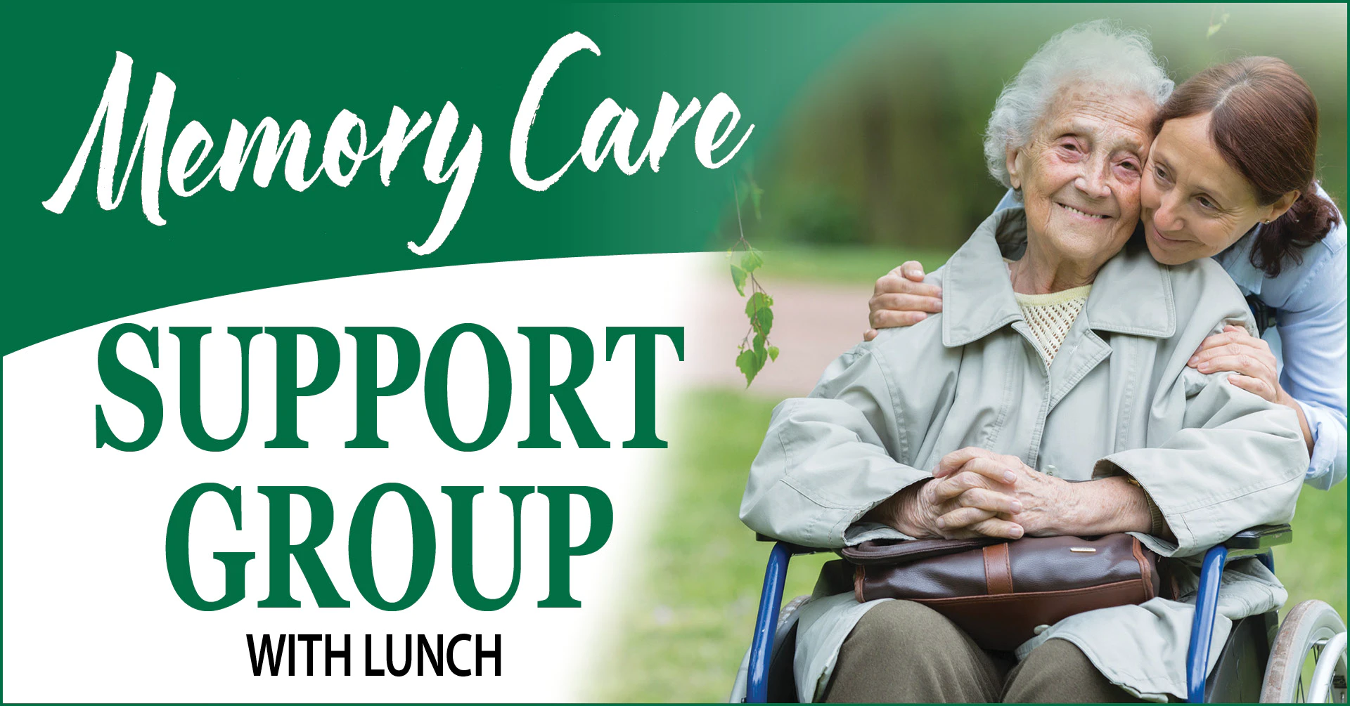 Memory care support group with elderly woman and caregiver