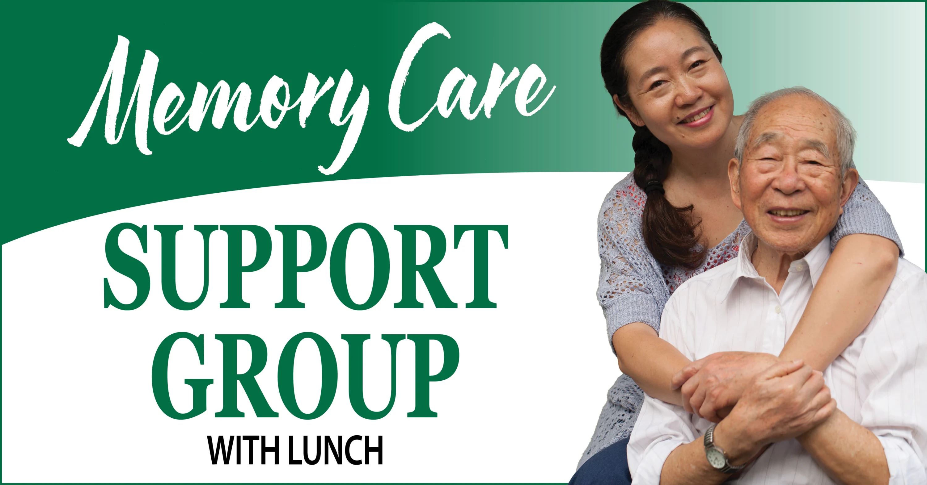 Daughter hugging elderly father for memory care group