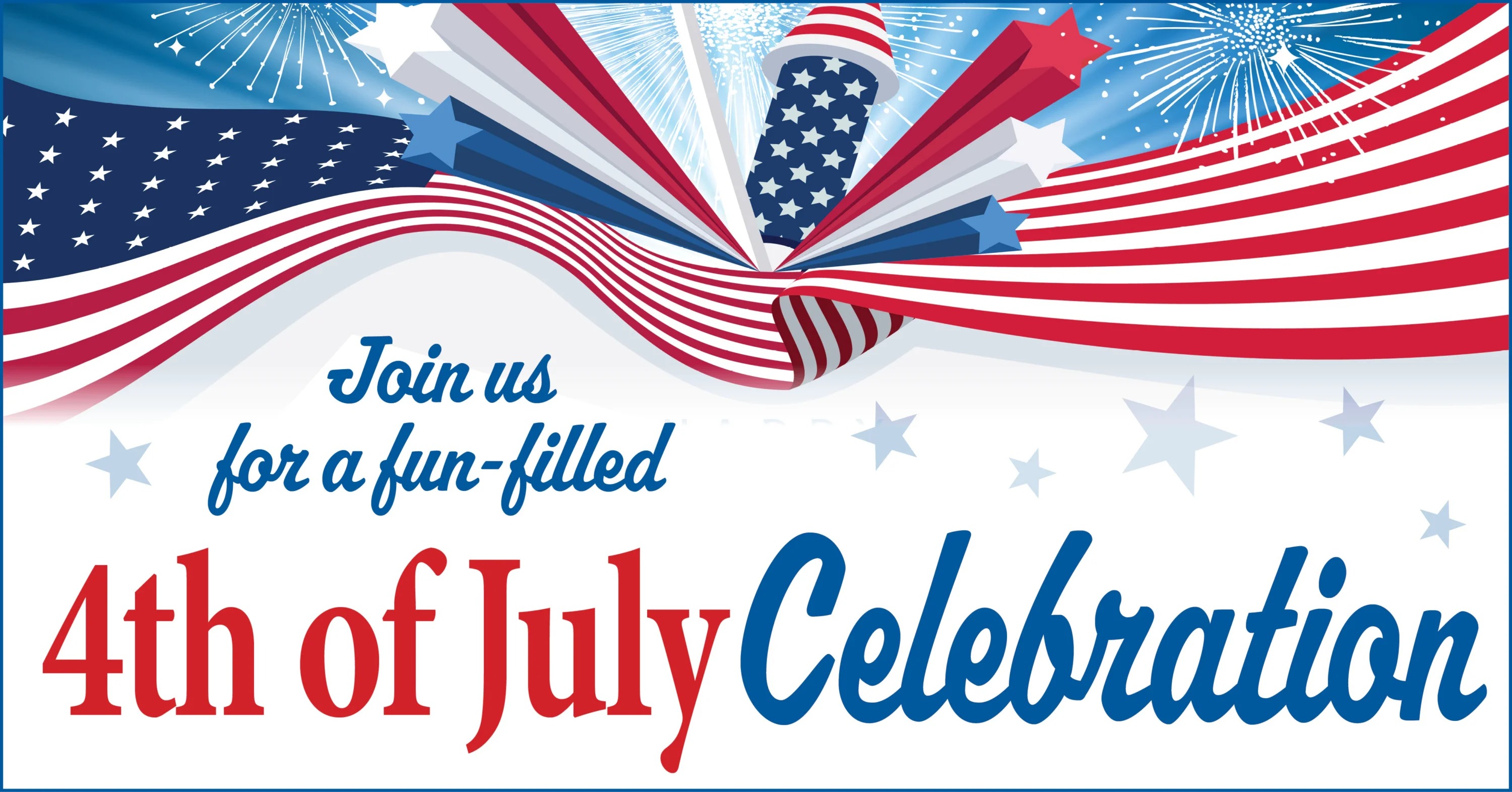 Patriotic 4th of July celebration banner with fireworks