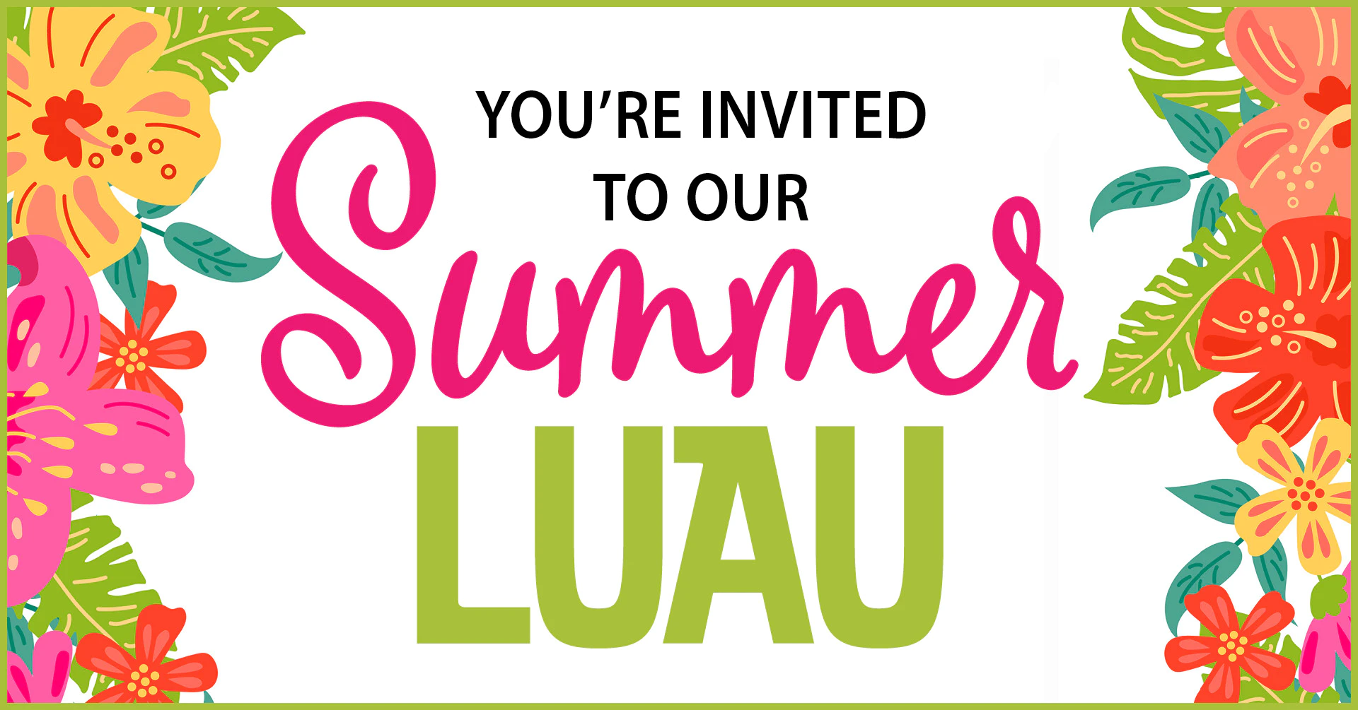 Summer luau invitation with tropical flowers