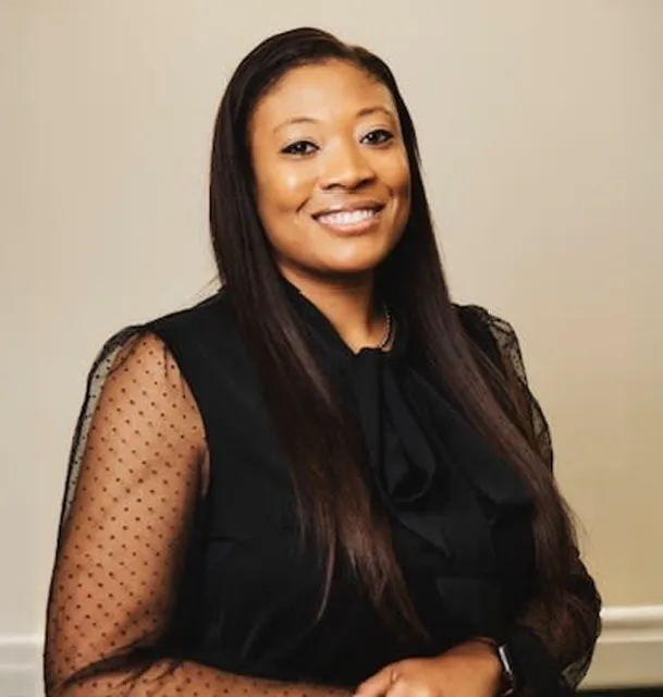 Smiling woman in black blouse portrait